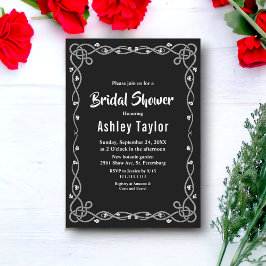 Invitación Ducha nupcial floral moderna mínima en blanco y ne