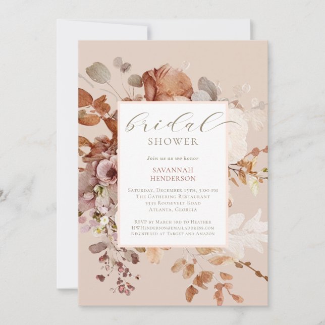 Invitación Ducha nupcial floral neutra cálida (Anverso)