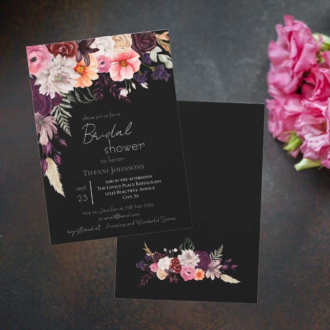 Invitación Ducha nupcial floral oscura Moody (Subido por el creador)