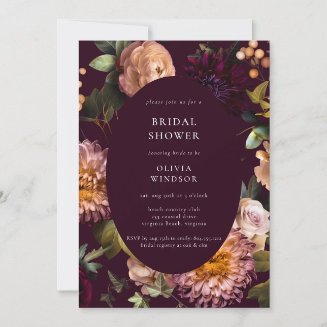 Invitación Ducha nupcial floral oscura y morbosa (Anverso)