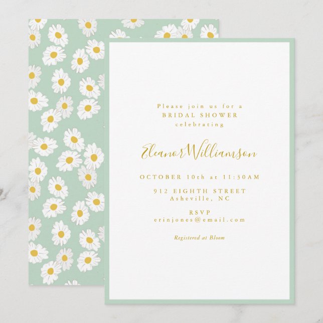 Invitación Ducha Nupcial Floral Retró de Menta y Salvia Paste (Anverso / Reverso)
