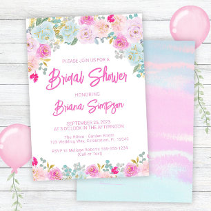Invitación Ducha Nupcial Floral Rosa Azul