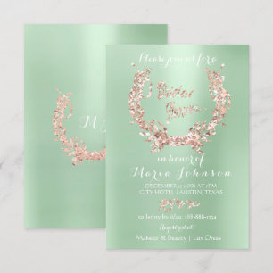 Invitación Ducha nupcial Floral Rosa de guirnalda de oro Mint