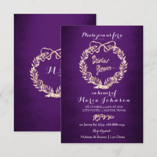Invitación Ducha nupcial floral Rosa de guirnalda oro púrpura