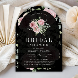 Invitación Ducha Nupcial Floral Rosa Eucalipto Negro