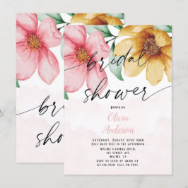 Invitación Ducha nupcial floral rosa y amarillo botánico