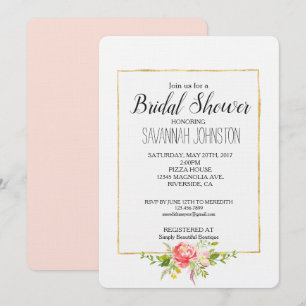 Invitación Ducha nupcial floral rosada de Rubor