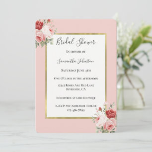 Invitación Ducha Nupcial Floral Rosas Rosadas Rojas
