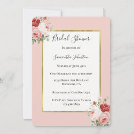 Invitación Ducha Nupcial Floral Rosas Rosadas Rojas