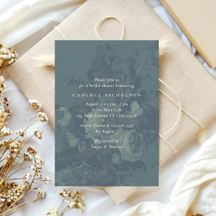 Invitación Ducha Nupcial Floral Rústica Vintage en Verde Azul