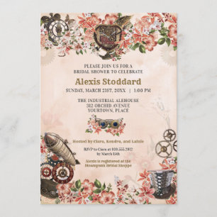 Invitación Ducha nupcial floral Steampunk