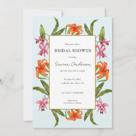 Invitación Ducha nupcial floral tropical acuática y blanca