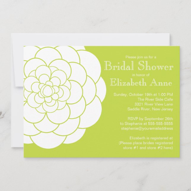 Invitación Ducha nupcial floral verde Dahlia Bloom (Anverso)