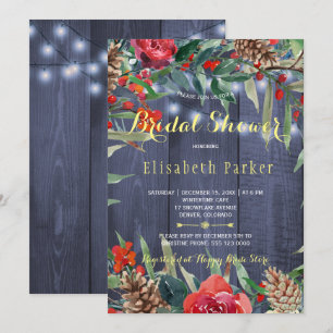 Invitación Ducha nupcial floral y rusa de invierno   Madera m