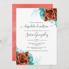 Invitación Ducha nupcial floral y turquesa española