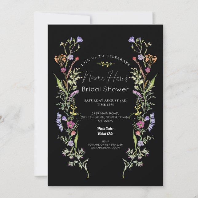 Invitación Ducha nupcial Flores Flores Florales Ditsy Oscuro (Anverso)