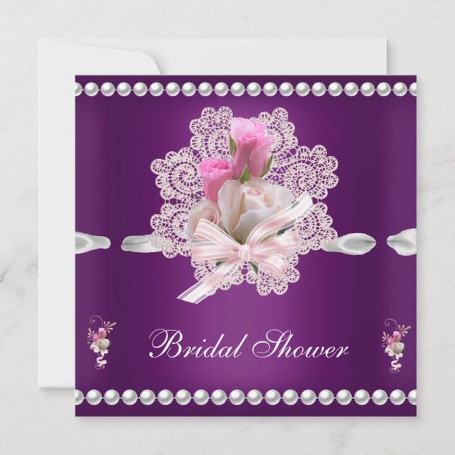 Invitación Ducha Nupcial Flores Rosa Ciruela Boda (Anverso)