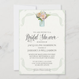 Invitación Ducha nupcial Flores rusticas Mason Jar Typography