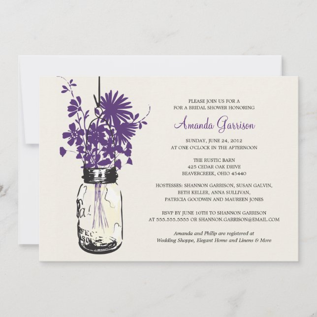 Invitación Ducha nupcial Flores salvajes y Mason Jar (Anverso)