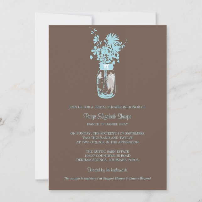 Invitación Ducha nupcial Flores salvajes y Mason Jar (Anverso)