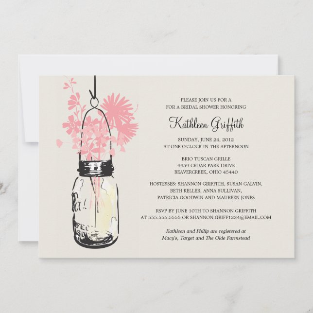 Invitación Ducha nupcial Flores salvajes y Mason Jar (Anverso)