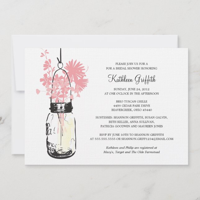 Invitación Ducha nupcial Flores salvajes y Mason Jar (Anverso)