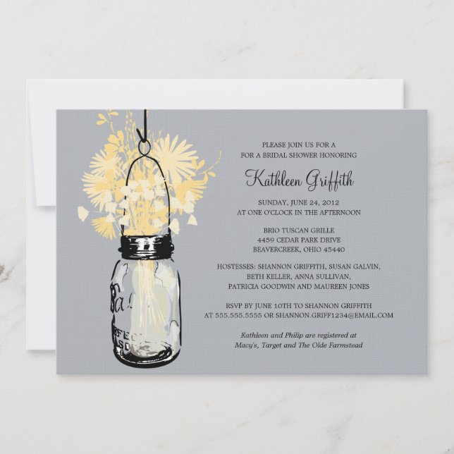 Invitación Ducha nupcial Flores salvajes y Mason Jar (Anverso)