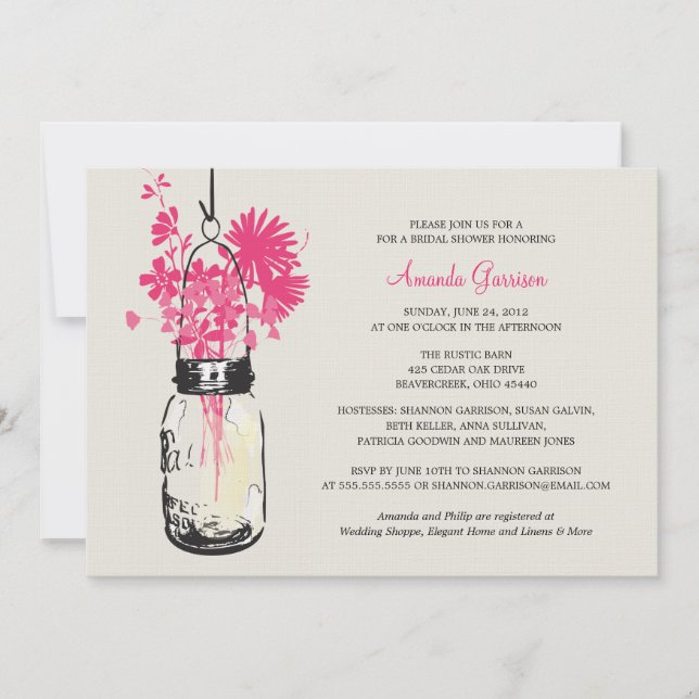 Invitación Ducha nupcial Flores salvajes y Mason Jar (Anverso)