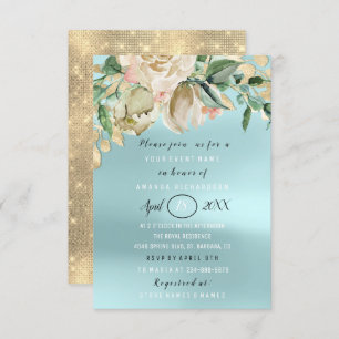 Invitación Ducha nupcial Flower Brunch Spark Gold Aqua
