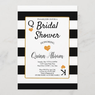 Invitación Ducha nupcial franjas en blanco y negro  Corazones