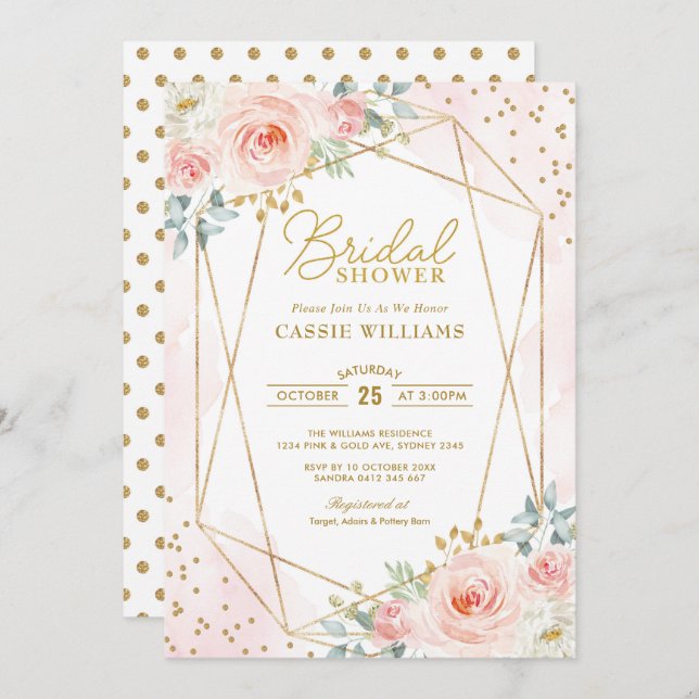 Invitación Ducha nupcial geométrica de la acuarela del oro (Anverso / Reverso)