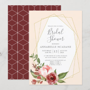 Invitación Ducha nupcial geométrica floral rosada de Rubor
