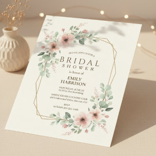 Invitación Ducha Nupcial Geométrica Rosa Rosado Hexágono Dora
