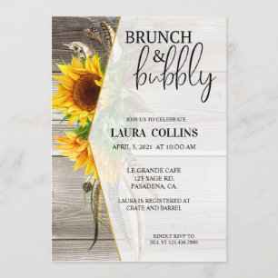 Invitación Ducha nupcial, girasol, brunch y burbujeante