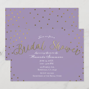 Invitación Ducha Nupcial Glam Moderna con Lila Dorado y Púrpu