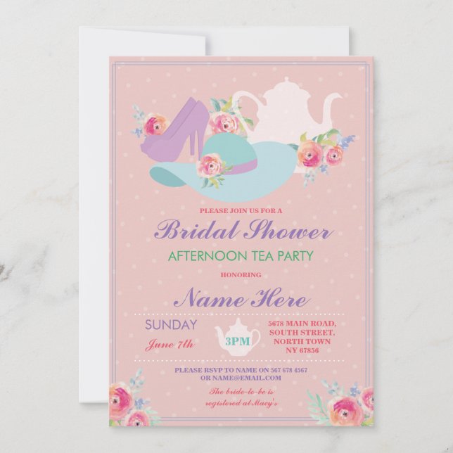 Invitación Ducha nupcial Gorra tetera zapatillas fiesta de la (Anverso)