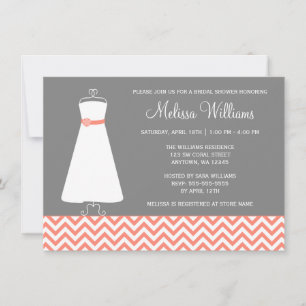 Invitación Ducha nupcial gris coralina del vestido moderno de