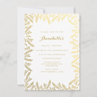 Invitación Ducha nupcial hojas de Relieve metalizado dorado b