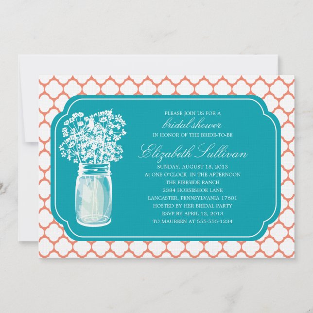 Invitación Ducha nupcial Honeycomb Mason Jar Wildflowers (Anverso)