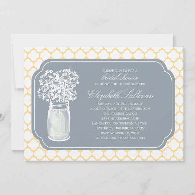 Invitación Ducha nupcial Honeycomb Mason Jar Wildflowers (Anverso)