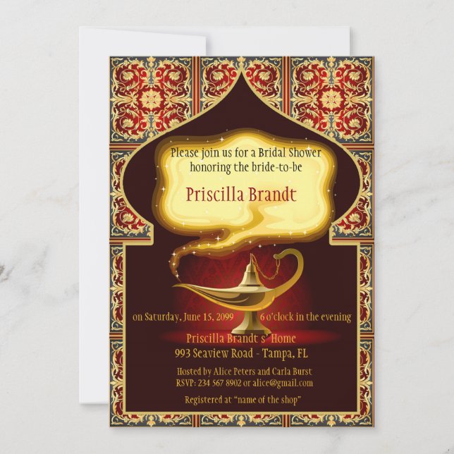 Invitación Ducha nupcial honrando a la novia, noche árabe (Anverso)