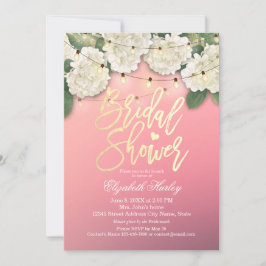Invitación Ducha nupcial Hydrangea Flores String Luces rosa