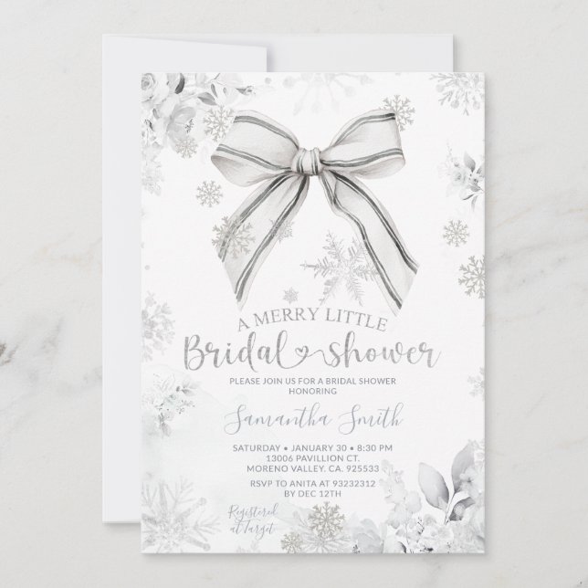 Invitación Ducha Nupcial Invernal de Silver Bow: Una Alegre y (Anverso)