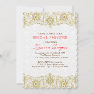 Invitación Ducha nupcial Invita a damascos blancos de encaje