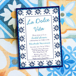 Invitación Ducha nupcial italiana con azulejos azules La Dolc