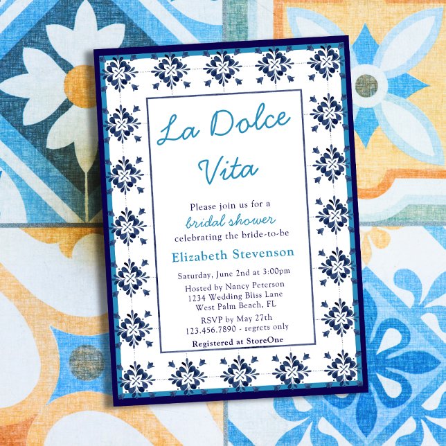 Invitación Ducha nupcial italiana con azulejos azules La Dolc (Subido por el creador)
