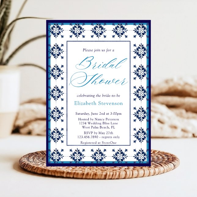 Invitación Ducha nupcial italiana con azulejos azules La Dolc (Subido por el creador)