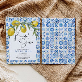 Invitación Ducha nupcial italiana con mosaico azul mediterrán