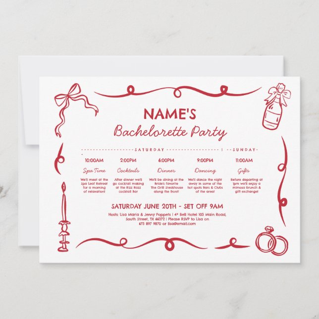 Invitación Ducha nupcial Itineraria Mano caprichosa (Anverso)