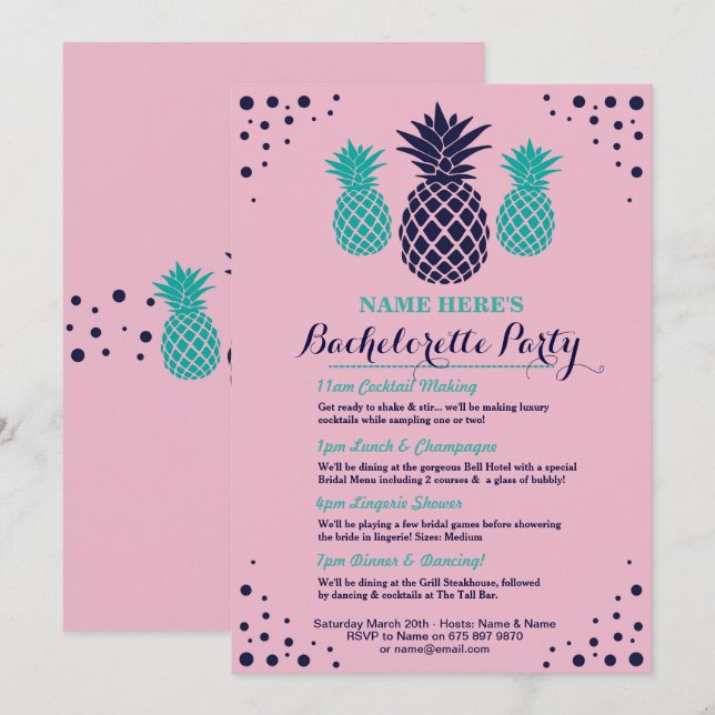 Invitación Ducha nupcial Itineraria Piña Aloha Invite (Anverso / Reverso)
